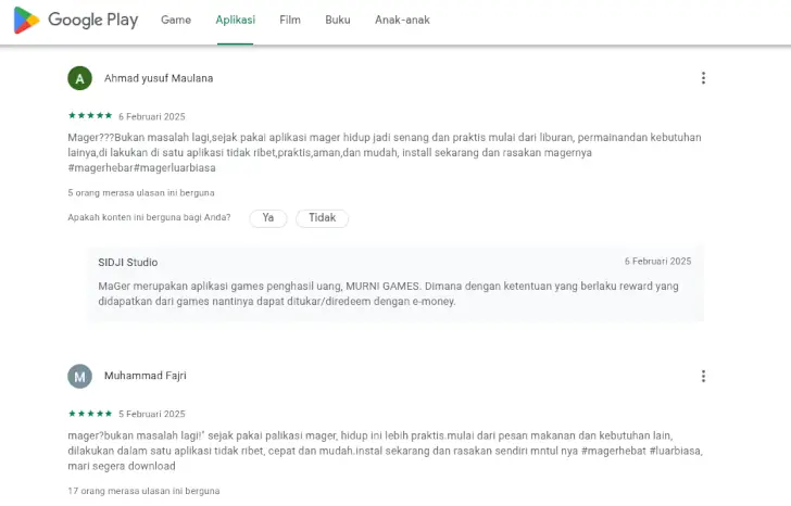 Review Mager Game Penghasil uang, Penipuan atau Bukan? 3 mager google play