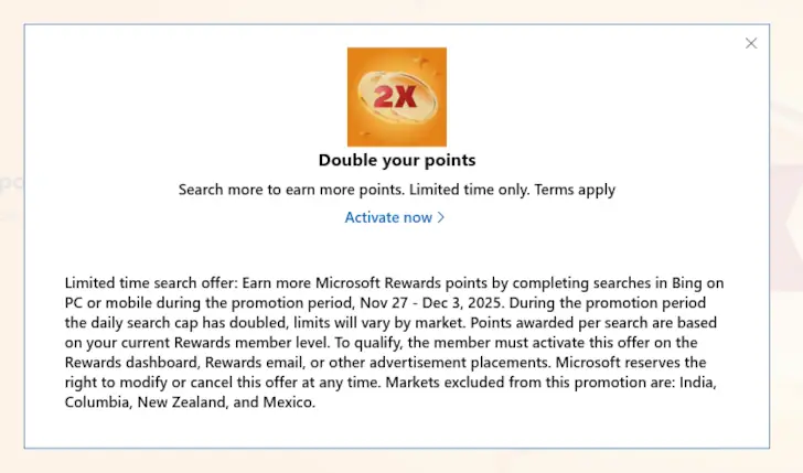 double Microsoft Rewards Points